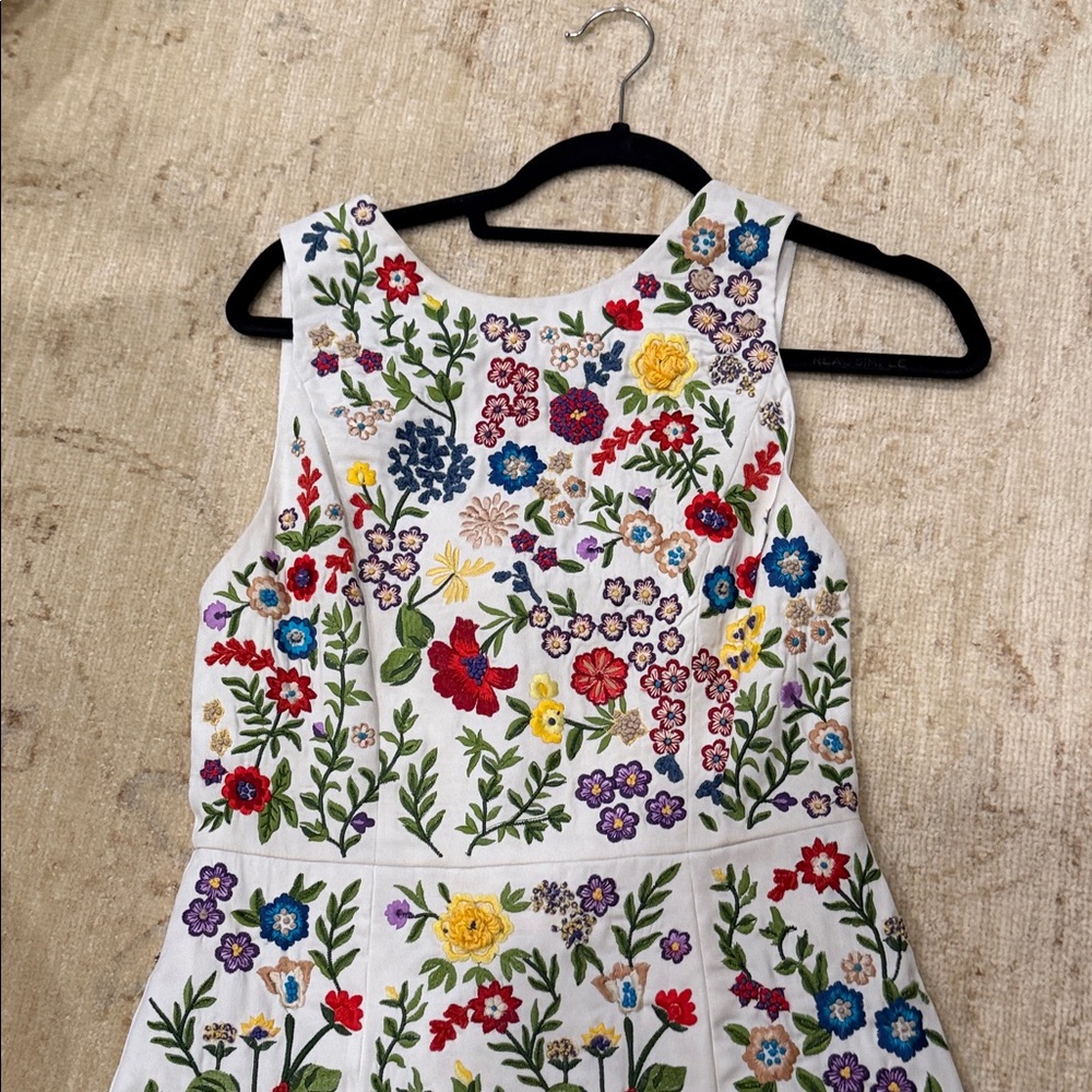 Alice + Olivia Floral Embroidered Dress - Multicolor on White - Picture 2 of 4